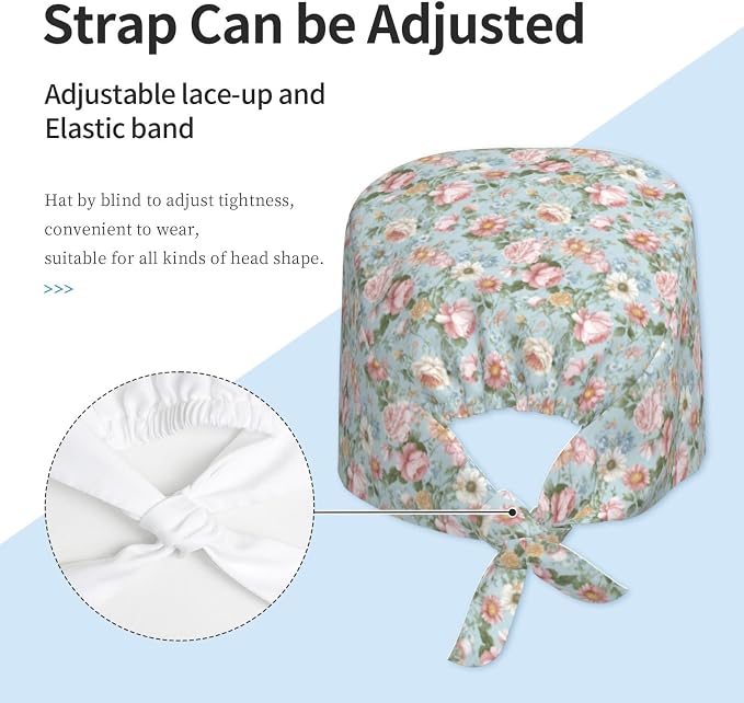Scrub Cap for Women and Men Boho Black Leaf Pattern Adjustable Breathable - Image 4