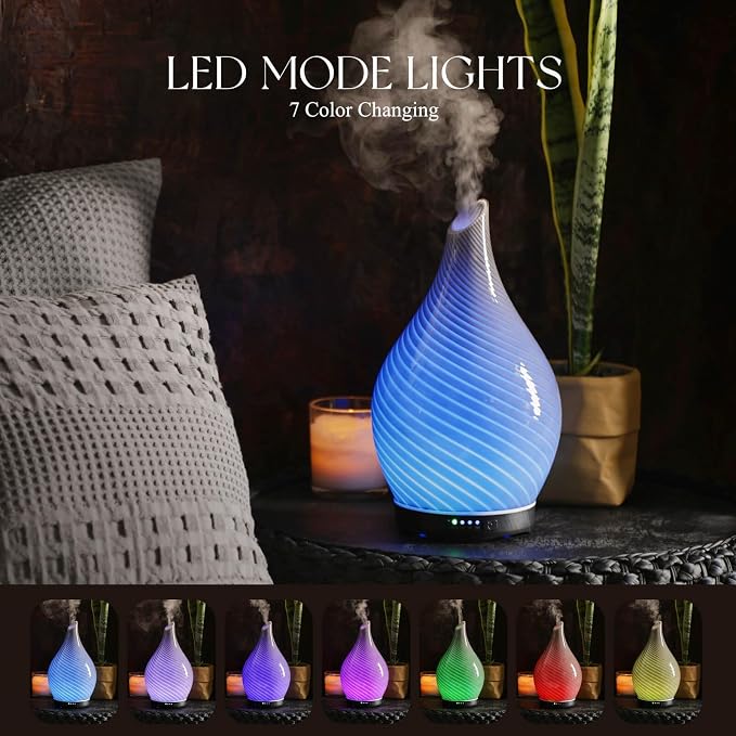 Porseme 280ml Essential Oil Diffuser Glass Color Changing Aroma Air Diffusers - Image 2