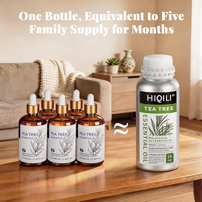 HIQILI Tea Tree Oil 16 Fl Oz, for Skin, Soap Making, Includes Two Portable - Image 2