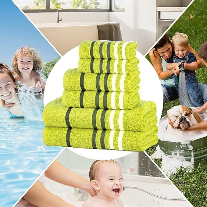 CASA COPENHAGEN Exotic 6Pcs 100% Egyptian Cotton Towels Gift Set- Lime Green - Image 7