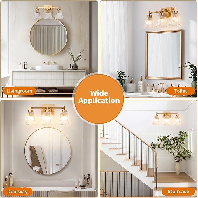 OCIOC 3-Light Bathroom Vanity Light, Modern Gold Wall Light Fixture - Image 9