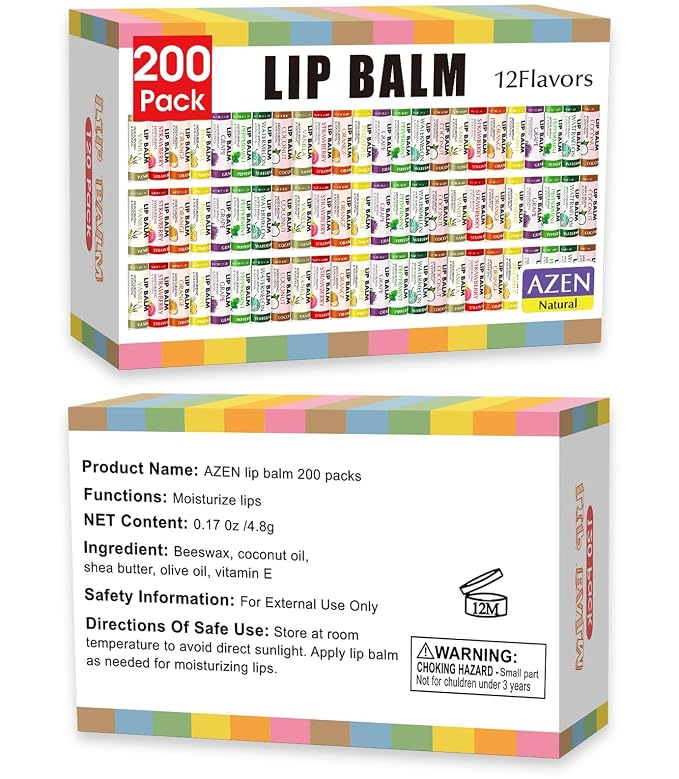 AZEN 200 Pack Lip Balm Bulk, Moisturizing Lip Balms - Image 9