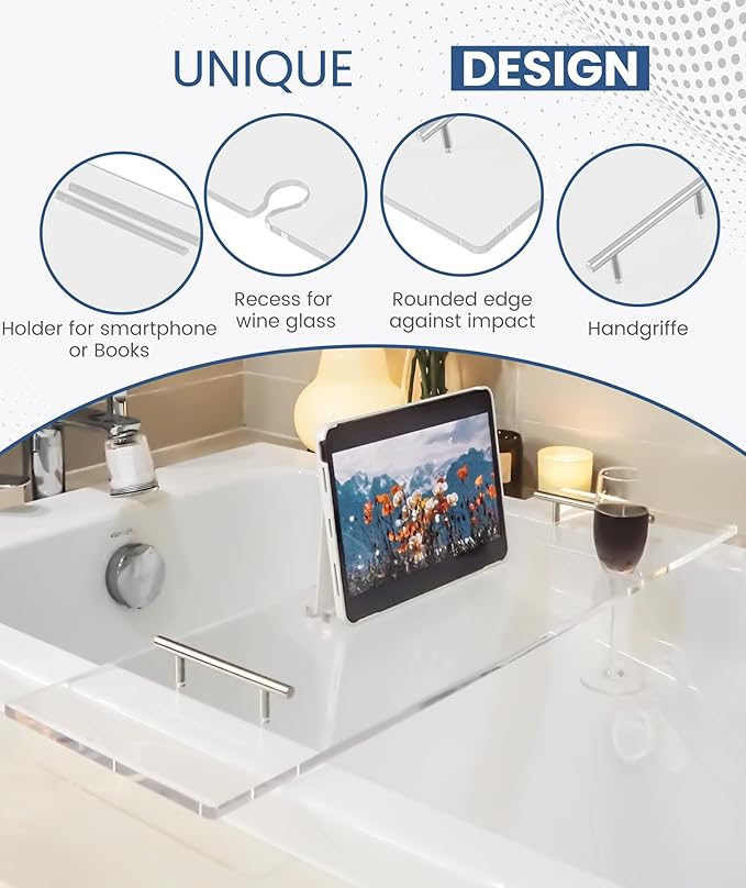 Acrylic Bathtub Tray Clear Bathtub Caddy Bath Tray Table - Image 3