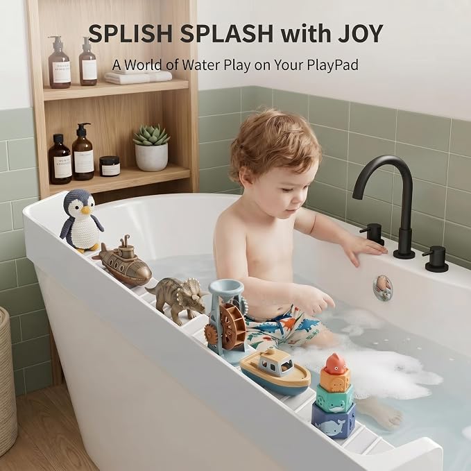 Bathtub Splash Guard for Tub Kids, Silicone Bath Toy Holder & Tub Side Tray - Image 2