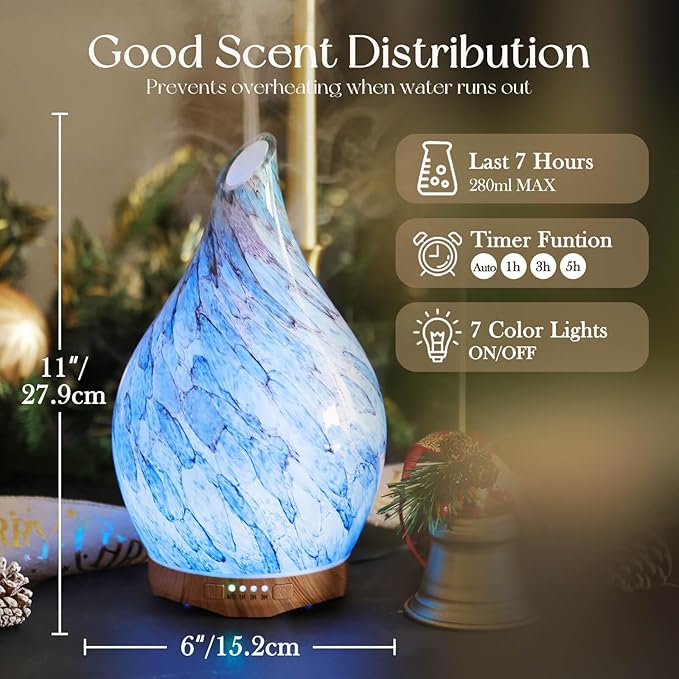 Porseme 280ml Glass Essential Oil Diffuser Aromatherapy Ultrasonic Cool Mist - Image 3