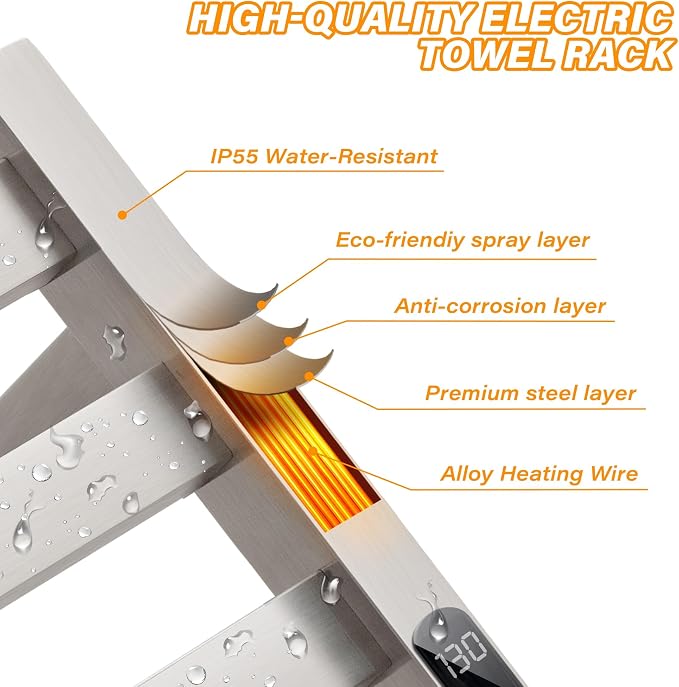 9 Bars Wall Mounted Towel Warmer, Heated Towel Rack - Image 5