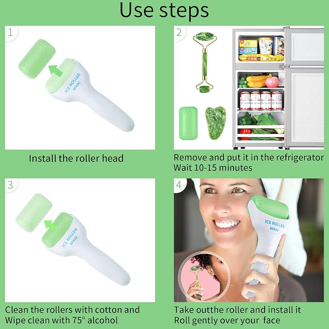 Facial Roller Set of 3, Ice Roller, Two-Sided Jade Roller and Gua Sha Massage - Image 6
