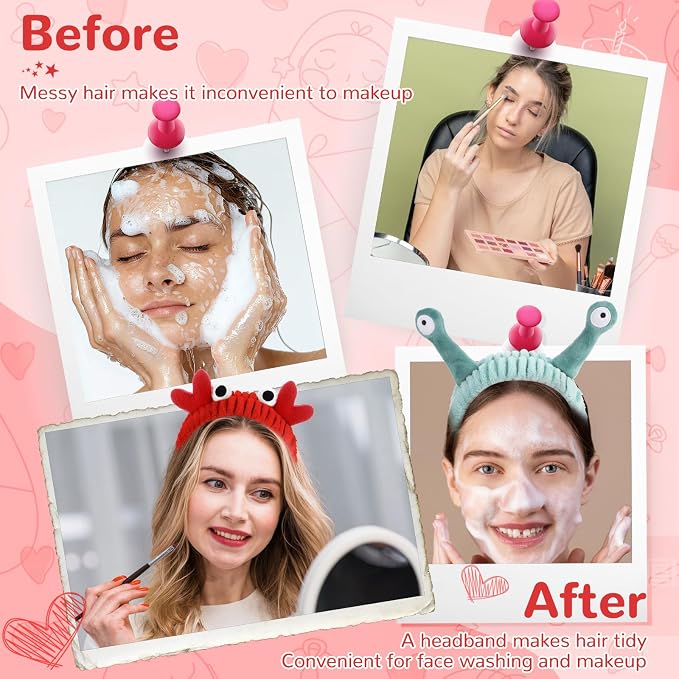 WLLHYF 3 Pack Spa Headband Face Wash Hairband Facial Makeup Head Wraps Cartoon - Image 5