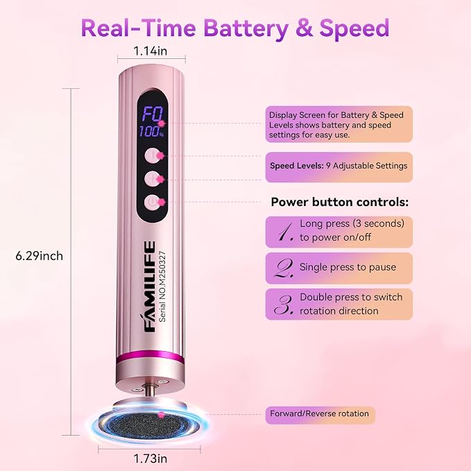 FAMILIFE Electric Foot File Callus Remover – Rechargeable Pedicure Tool - Image 5