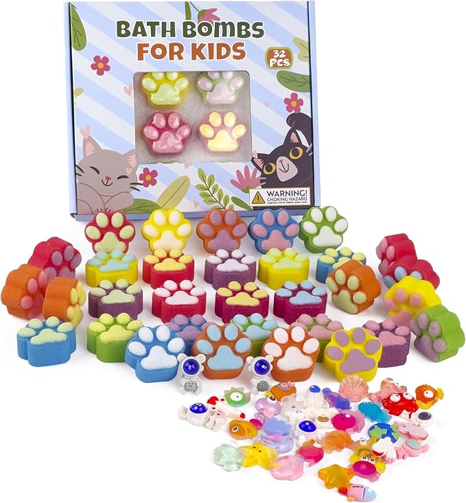 Bath Bombs for Kids with Surprise Inside, 32 Pack Paw Bath Bombs with Toy - Image 7