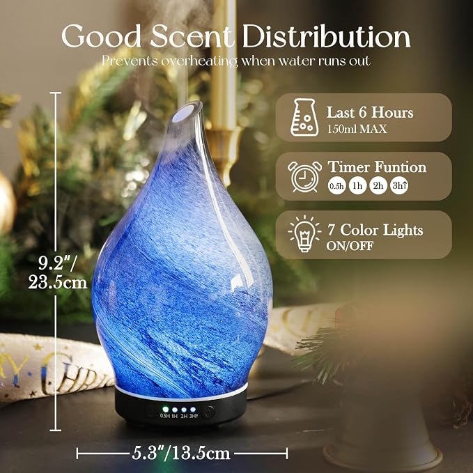 Porseme 150ml Essential Oil Diffuser Glass Color Changing Aroma Air Diffusers - Image 3