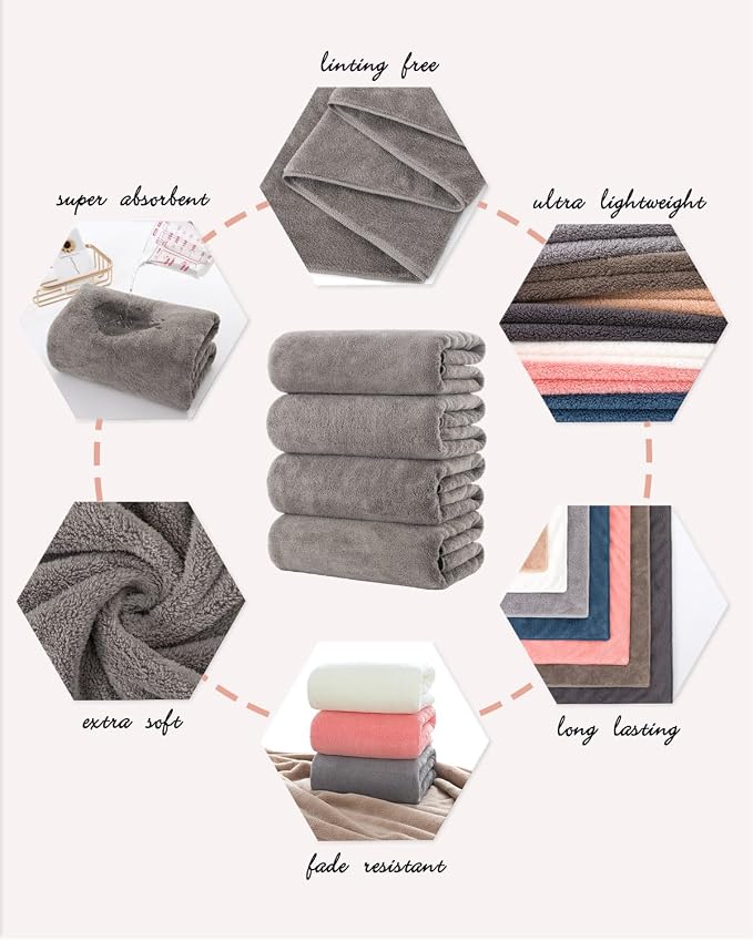 Lumimi Towels 4 Pack Microfiber Bath Towel Set Very Soft Lightweight Quick Dry - Image 3