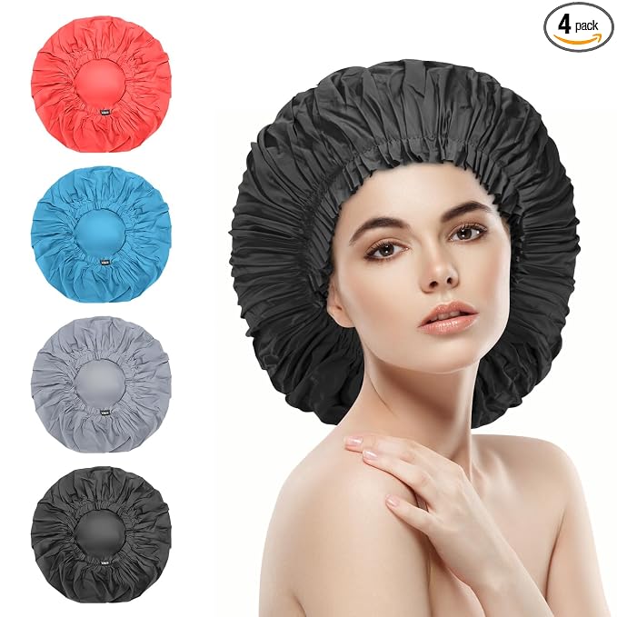 ELEBOX 4 Pack Premium Collection Super Jumbo Shower Cap Extra Large Shower Caps by ELEBOX