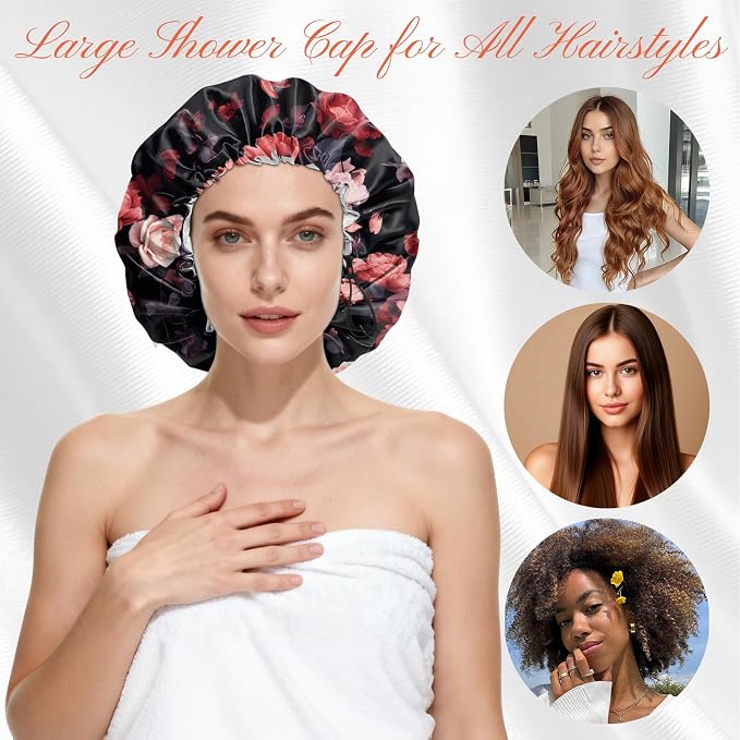 Shower Cap Reusable Double Layer Adjustable Elastic Waterproof EVA Hair Bath - Image 4