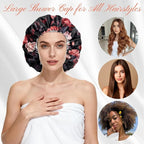 Shower Cap Reusable Double Layer Adjustable Elastic Waterproof EVA Hair Bath - Image 4