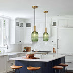 KCO Lighting Green Ribbed Glass Pendant Light Kitchen Island Small Antique - Image 4