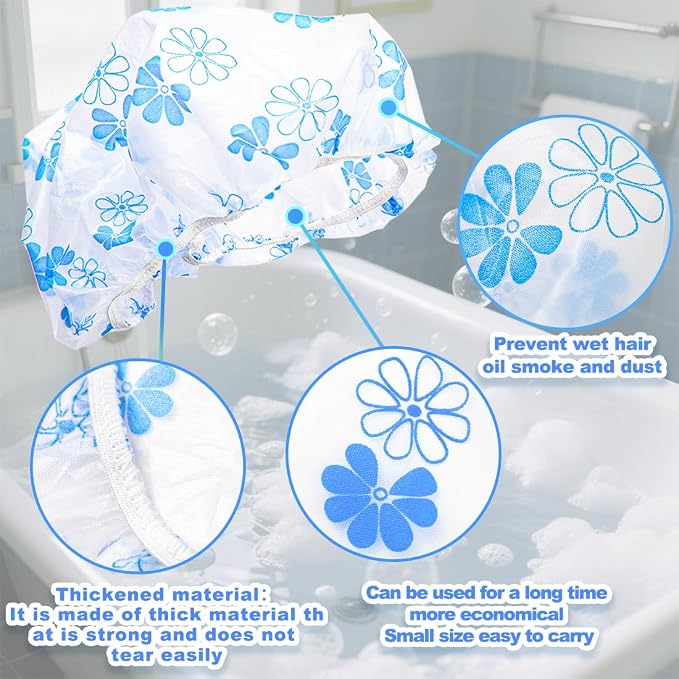 18 Pack Shower Caps for Women, Waterproof Reusable & Disposable Adjustable Bath - Image 3