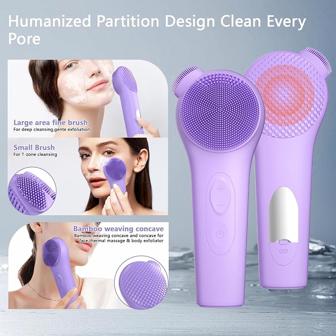 Silicone Face Scrubber, Waterproof Rechargeable Facial Cleansing Brush - Image 3