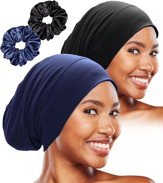 Sleep Cap Bonnet for Sleeping Black Women, Adjustable Cooling Ice Silk Lined by vidsel
