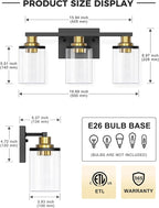 L LOHAS LED 3-Light Black and Gold Bathroom Light Fixtures, 20 Inch Modern - Image 3
