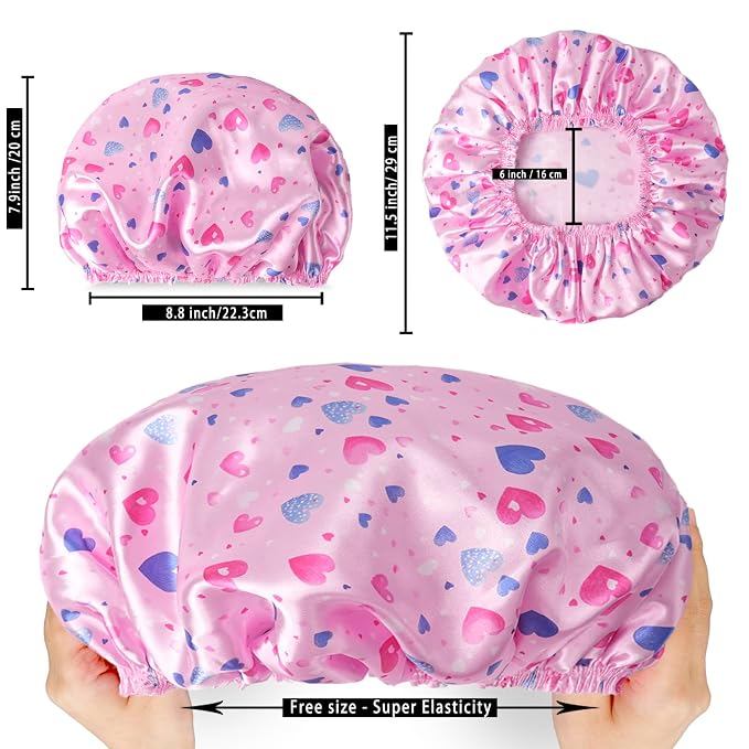 4 PCS Shower Cap for Women, Elastic and Reusable Bath Caps, Double Layers - Image 3