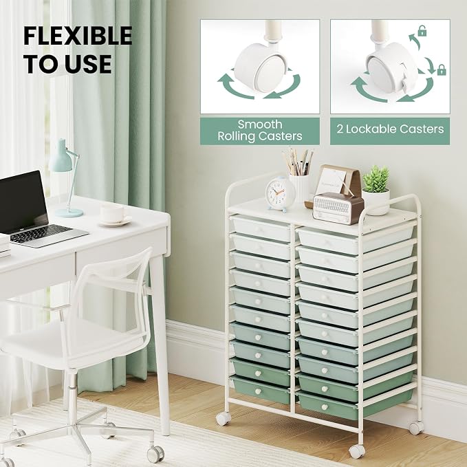 Giantex 20 Drawers Rolling Cart, Mobile Storage Drawer Cart, Classroom - Image 7
