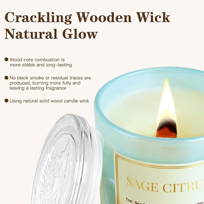 Scented Candles for Home, Wood Wick Sage Citrus Scented Candle, 22.6 oz 150 - Image 6