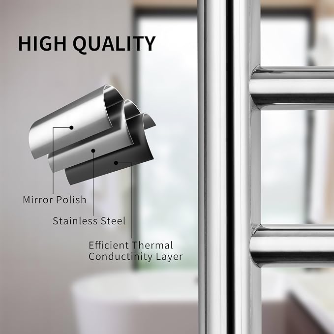 Freestanding Towel Warmer 10 Bars Plug-in Option 3 Working Modes Mirror - Image 3