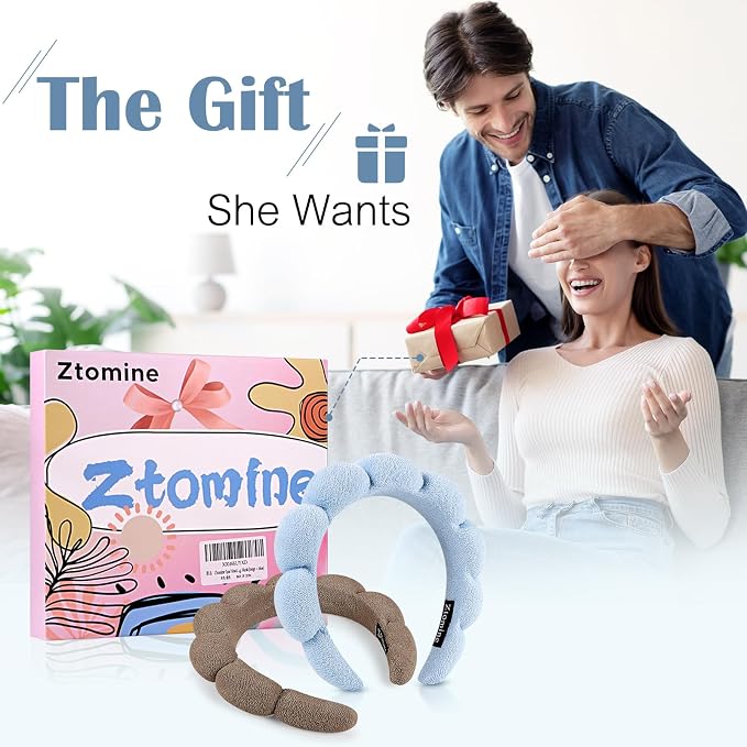 Ztomine Headbands, Makeup Removal, or Facial Mask Usage, Dark Khaki + Blue - Image 7