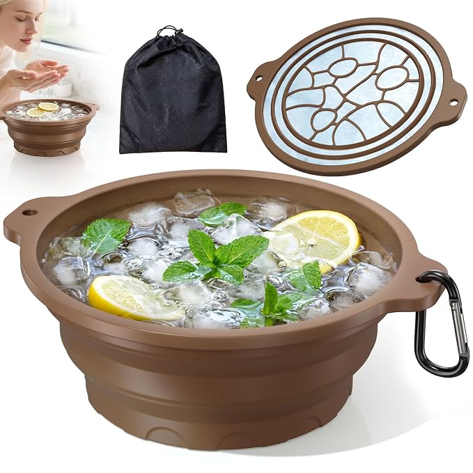 Ice Face Bowl with Built-in Ice Tray, Collapsible Silicone Facial Ice Bath Bowl by Dtuoen