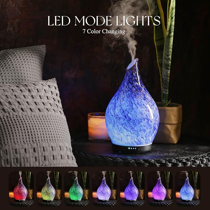Porseme 280ml Essential Oil Diffuser Glass Color Changing Aroma Air Diffusers - Image 2