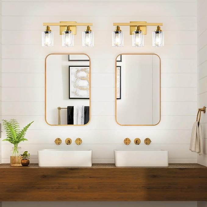 3 Light Gold Bathroom Light Fixtures, Bathroom Vanity Light Over Mirror - Image 2