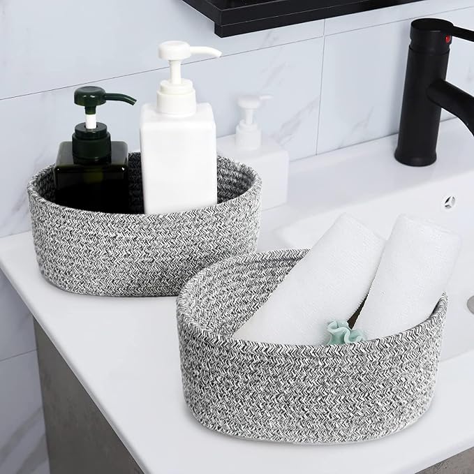 【2 Pack】ABenkle Small Woven Baskets, Tiny Oval Shallow Storage Baskets - Image 4