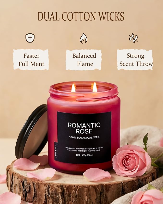 Rose Scented Candles for Home, 13oz Organic Soy Wax, 76-Hour Clean Burning - Image 4