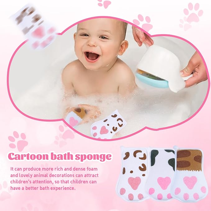 Baby and Kids Bath loofah Sponge, Easy Grip Cute Cat Paw Design Kids Body - Image 5