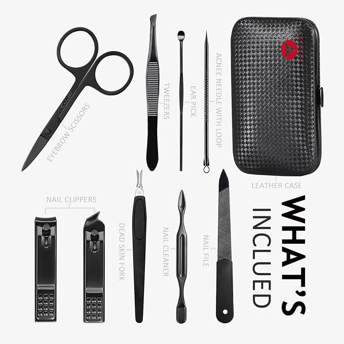 HANTEKAS Manicure Set 9 in 1 Stainless Steel, Nail Clippers Scissors Pedicure - Image 2