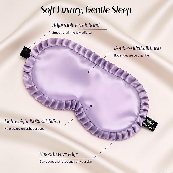 Silk Sleep Mask for Women: 100% Mulberry Silk Eye Mask, Soft Wavy Edge Eye - Image 4