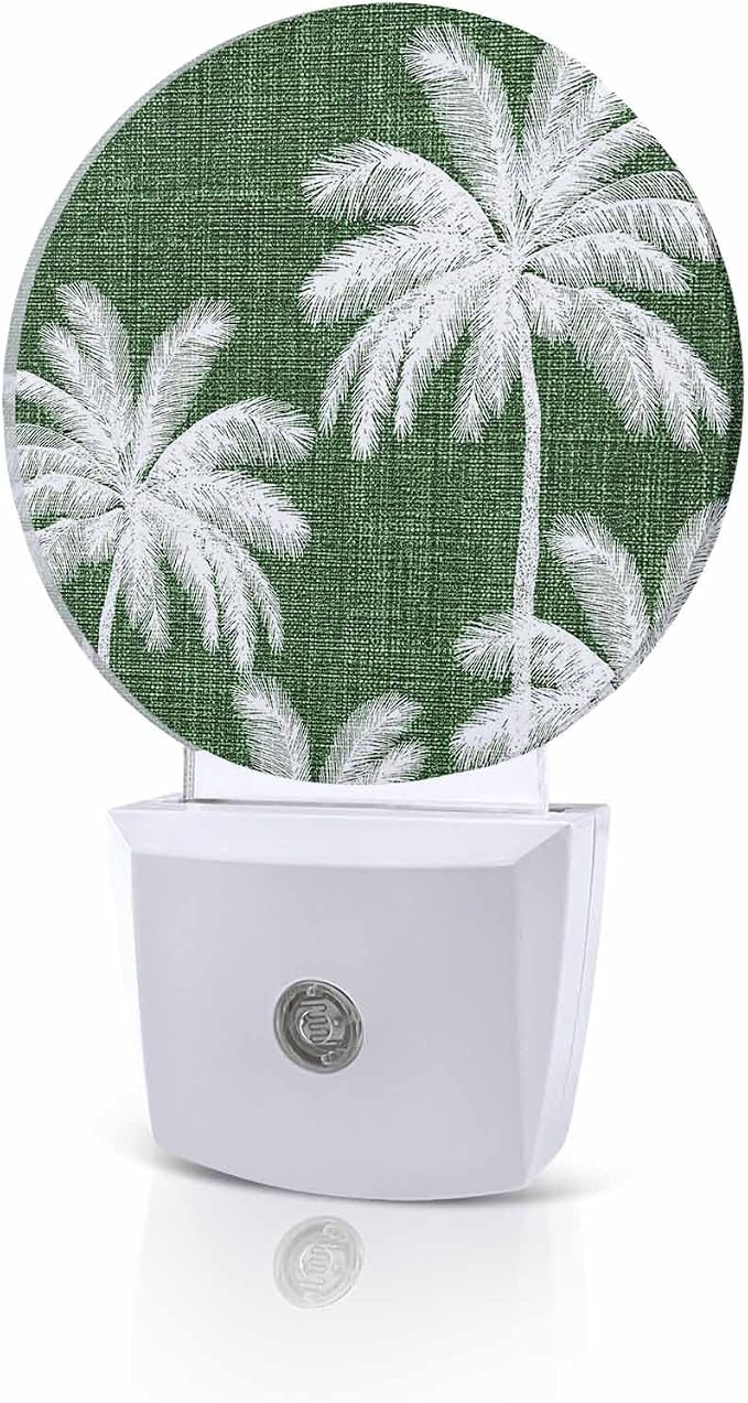 Night Lights Auto Sensor Tropical Palm Trees Night Light Forest Green Linen by Home+L6