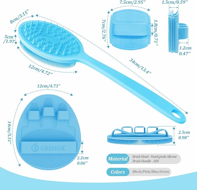 Silicone Back & Face Scrubber & Bath Glove Set 3PCS, 13.4'' Gentle Back Scrubber - Image 2