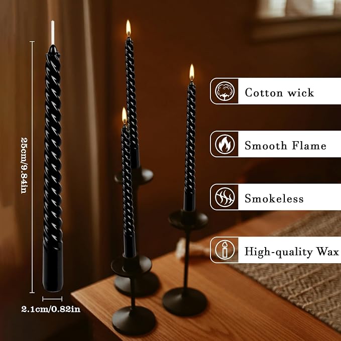 WPONSZU 10 Inch Black Spiral Taper Candle Set, 12 Pack Unscented Dripless - Image 8