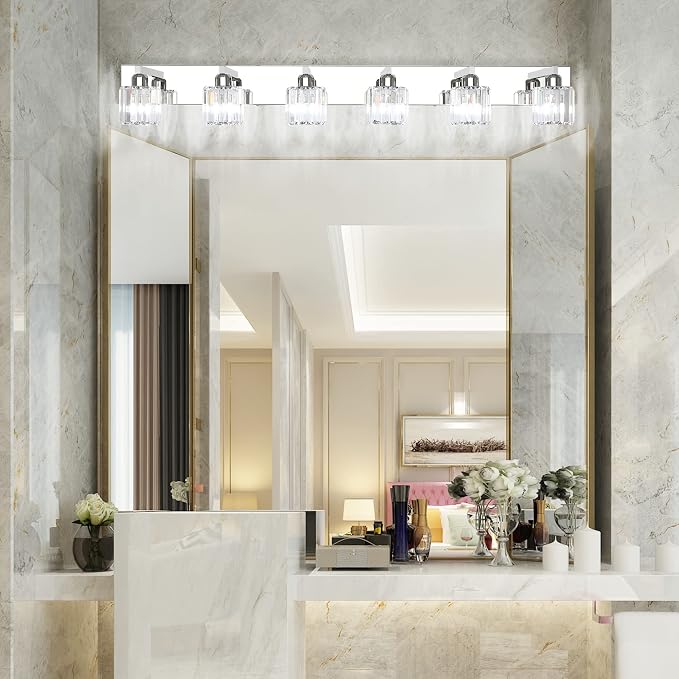 Aipsun Bathroom Vanity Light Crystal Vanity Lighting Fixtures 6 Lights Chrome - Image 2