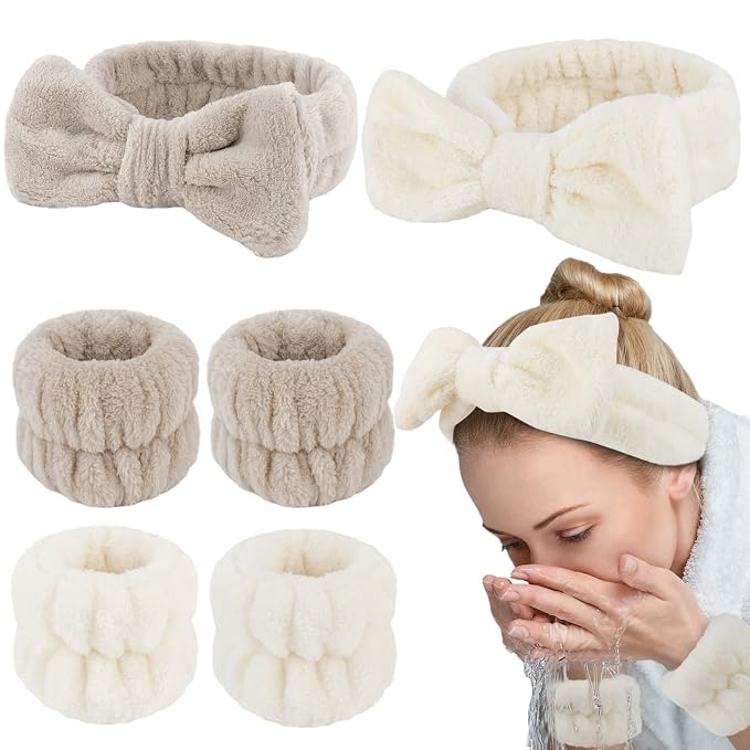 WHAVEL 6PCS Spa Headband and Wristbands Set, Face Wash Headband Wrist Bands by Whavel