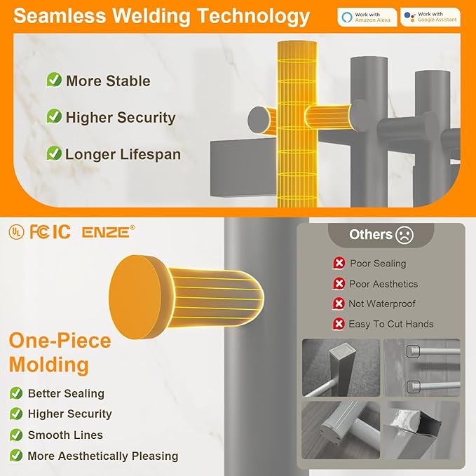 ENZE Smart Heated Towel Rack, Wall Mounted Electric Towel Warmer 300W - Image 5
