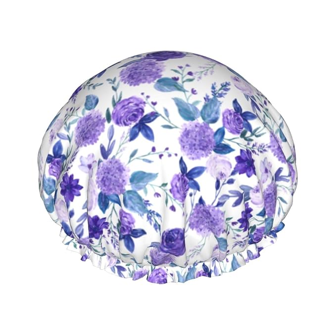 Violet Purple Rose Shower Cap For Women Adjustable Double Waterproof Layers by Wizfuyq