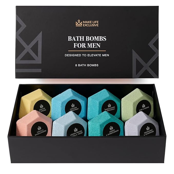 Bath Bombs for Men – 8 Large Diamond Shape Natural Mens Bath Bombs | Relaxing by MakeLifeExclusive