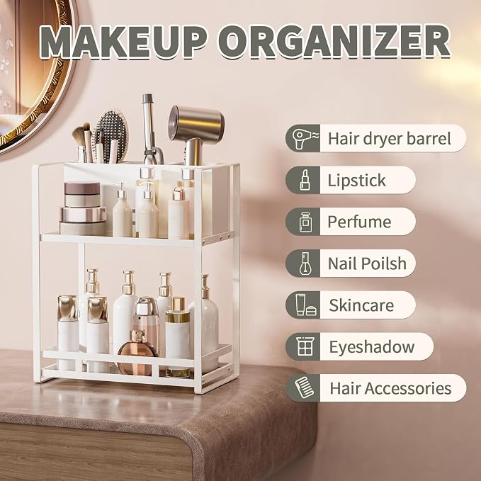 SanDream Hair Tool Organizer Bathroom Countertop, 2-Tier Metal Bathroom - Image 3