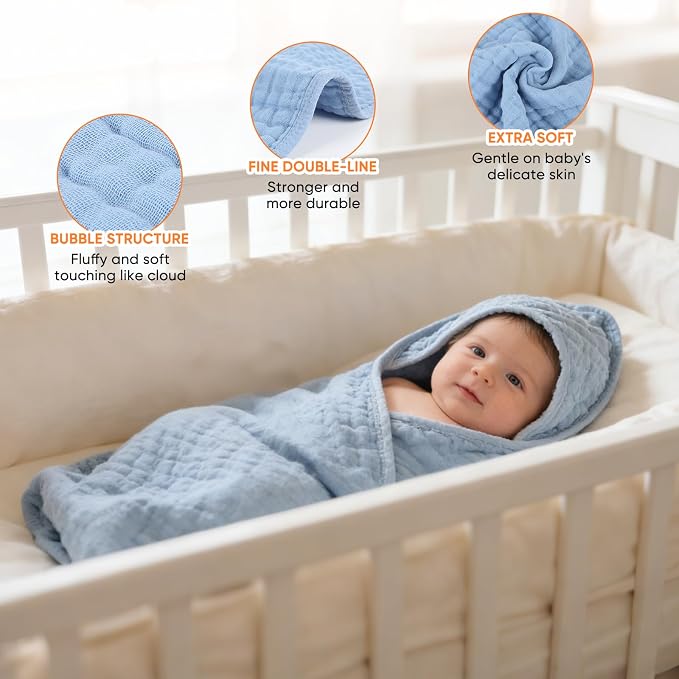 MIGIOL Muslin Baby Towels 100% Cotton ，Super Soft Muslin Baby Bath Towel - Image 4