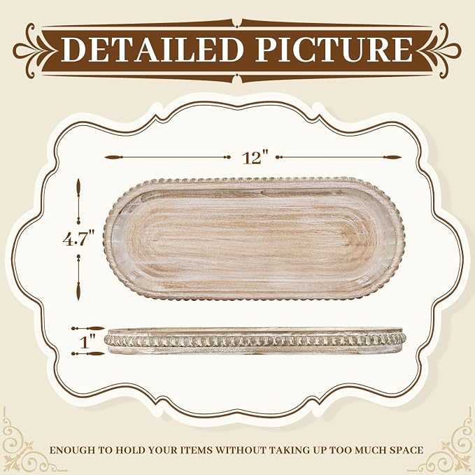 MAONAME Oval Long Narrow Wood Tray, Rustic Decorative Tray - Image 2