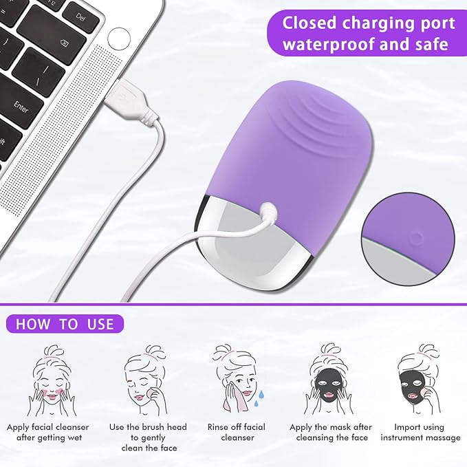 Facial Cleansing Brush, 3-in-1 Electric Silicone Face Scrubber, Vibrating - Image 7