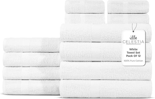 100% Cotton Bath Towel Set of 12-4 Bath Towels, 4 Hand Towels, 4 Wash Cloths by VillaCelestia